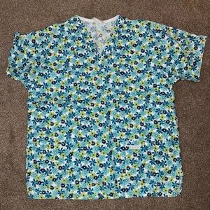 Floral Patterned Scrub Top